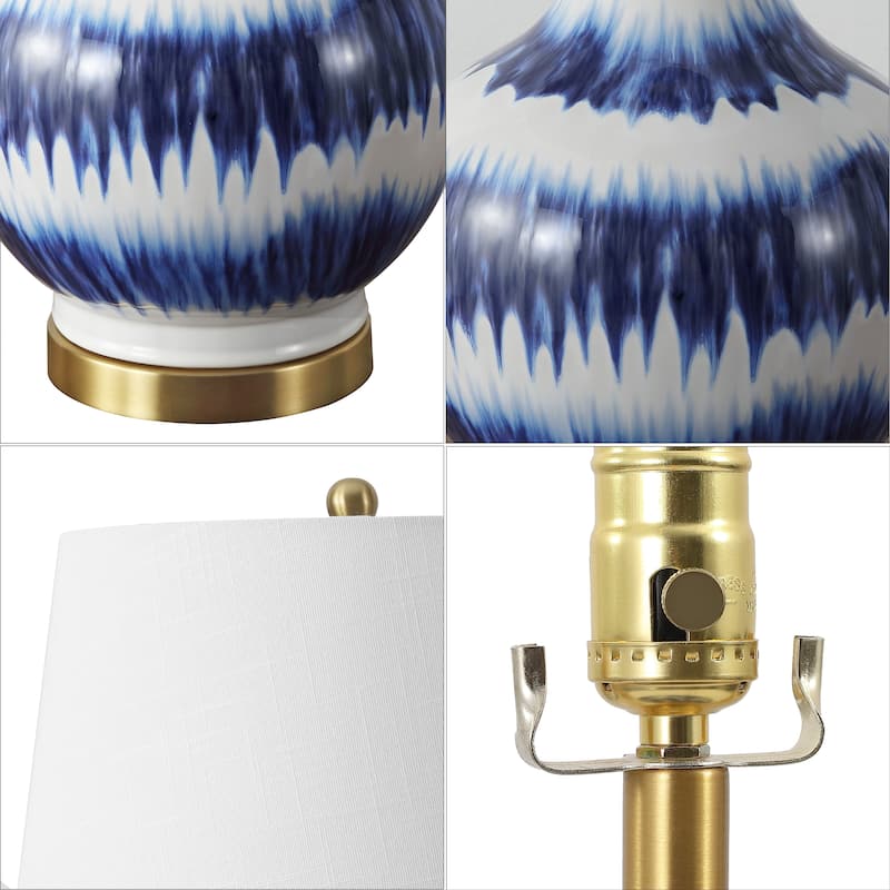 Cora 30.5" Striped Ceramic/Metal LED Table Lamp, Green/White by JONATHAN Y