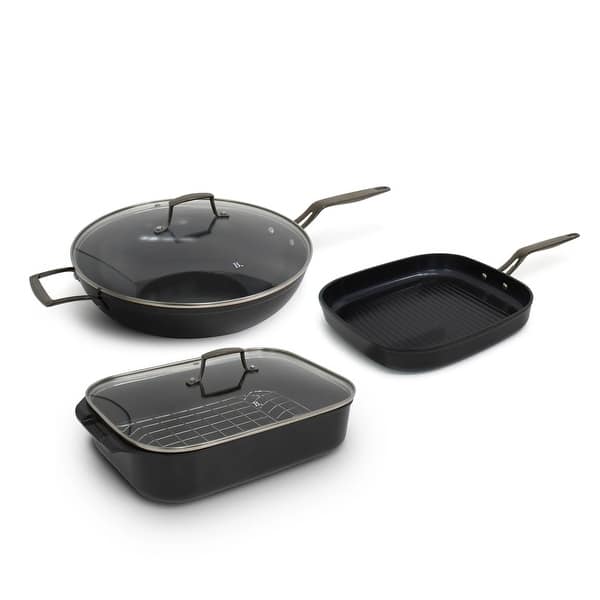 slide 2 of 7, Blu. Cookware Kitchen Sidekick Set, Wok, Grill Pan, Roasting Pan, Non-Toxic, Durable Non-Stick Ceramic, PFA/PFOA-Free Set of 3