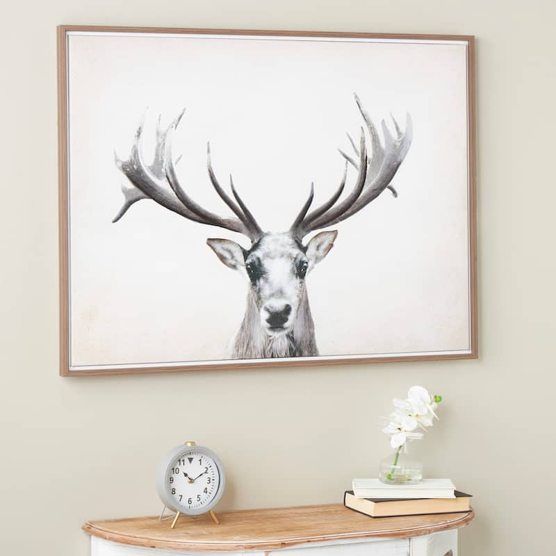 Canvas Deer Gazing Framed Wall Art with Wood Frame - Brown - Roche River Decor