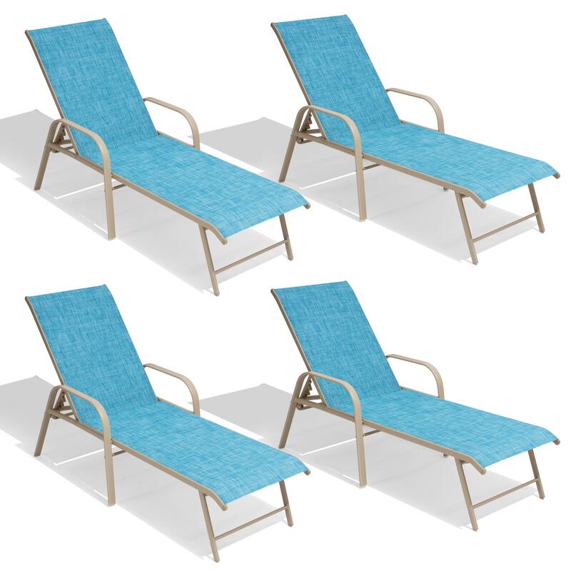Outdoor Patio Lounger Aluminum Adjustable Chaise Lounge Chairs with Arms (Set of 2/4) - See Picture