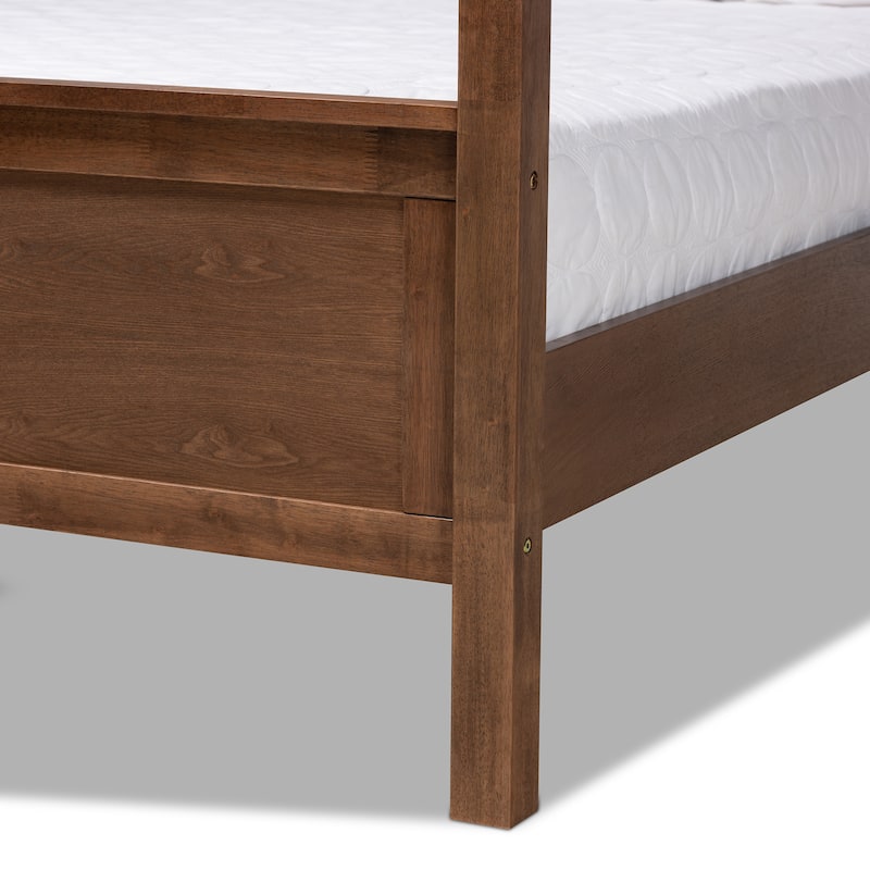 Modern Walnut Brown Wood Platform Bed - Low Profile Bed Frame for Bedroom - Sturdy Construction