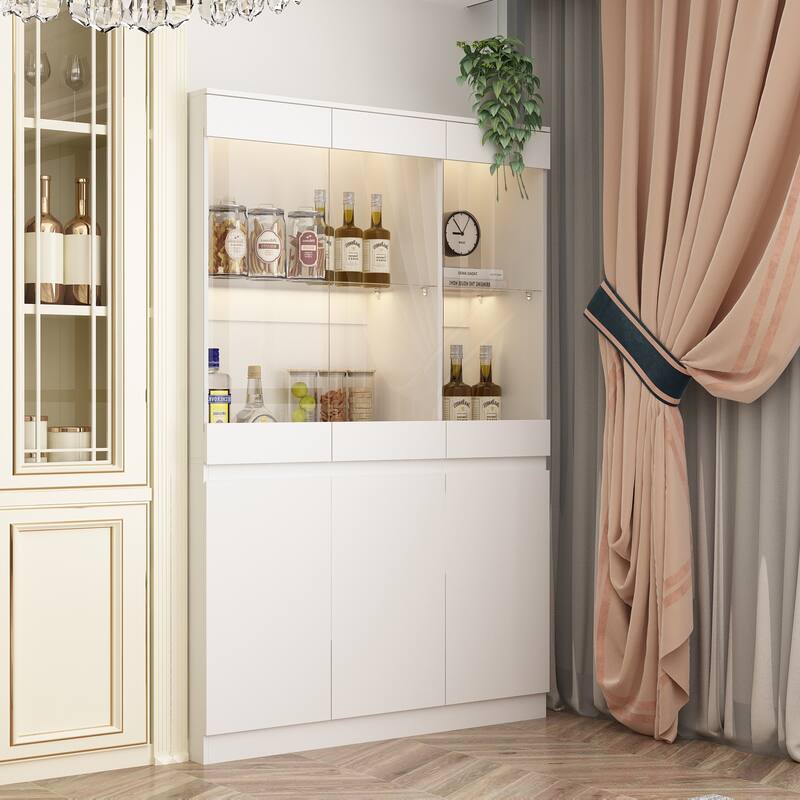 Large 3-LED Light Cabinets,Display Cabinet with Tempered Glass doors - 47.2"W x 70.9"H