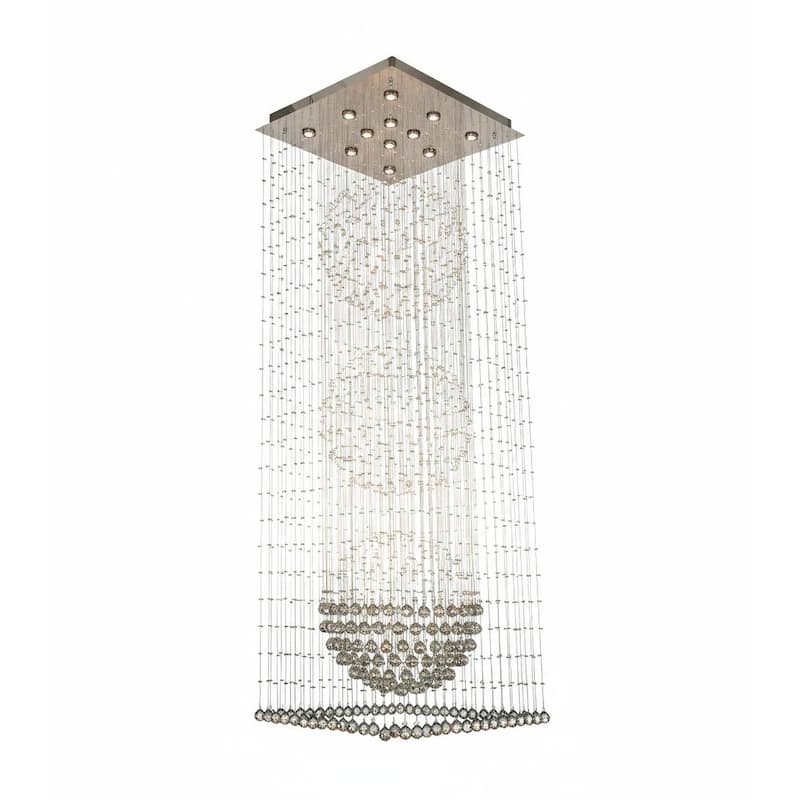12-Light Chrome Chandelier With Clear Hanging Crystals And Beads