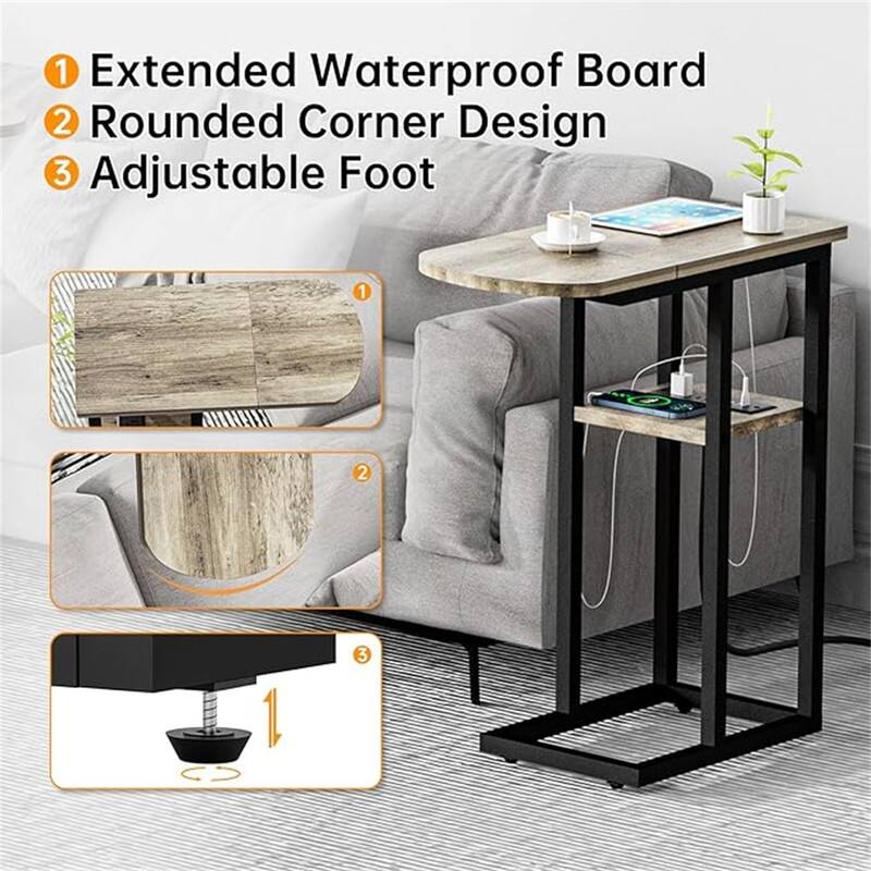 C Shaped End Table with Charging Station - 20.6"D x 11.8"W x 27.8"H