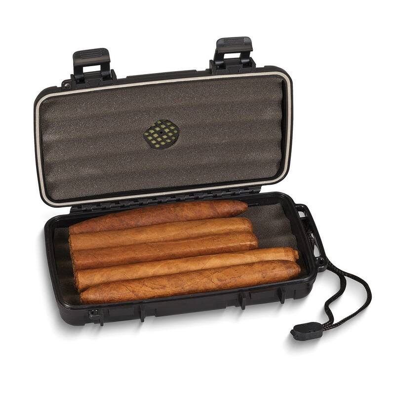 Curata Watertight Airtight Impact Resistant 5-Stick Travel Humidor Built-In Foam Humidifier Carry Strap