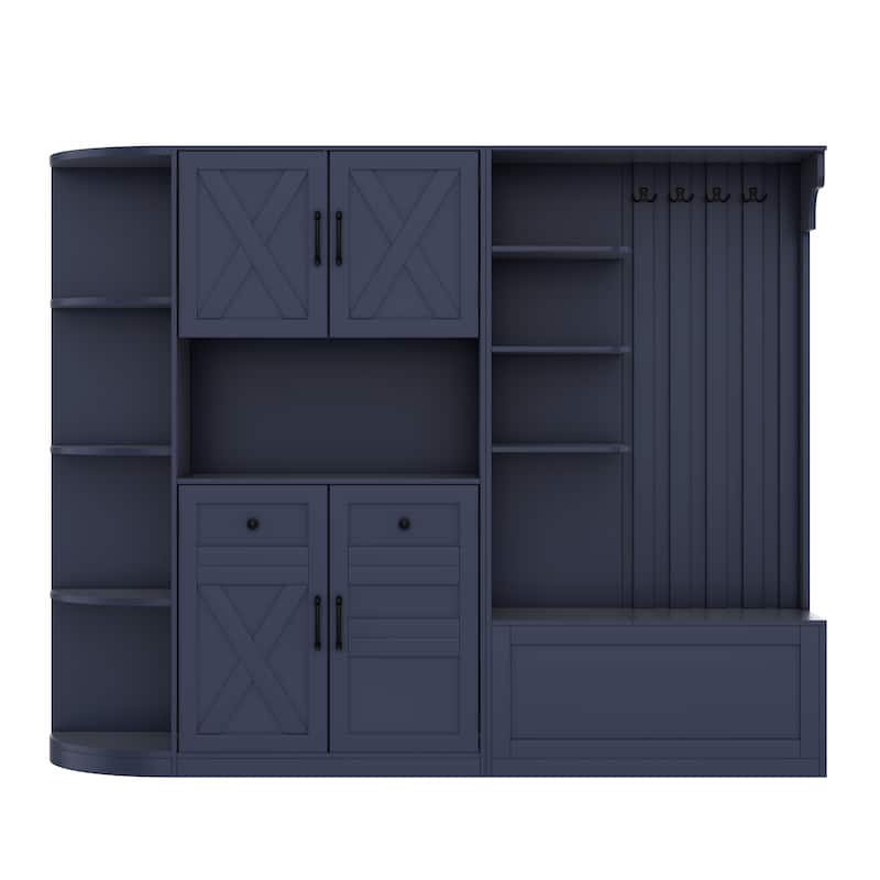 Hallway Cabinet Set with Shoe Storage & Coat Hooks, L-Shaped Entryway Storage Cabinet with Hidden Compartments