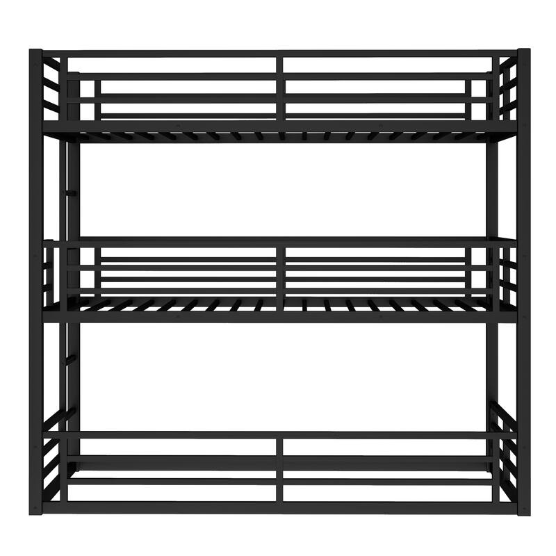 Twin over Twin over Twin Bunk Bed, Metal Triple Bunk Bed with Safety Guardrails, Heavy-duty Bunk Bed with Noise-reduced Design