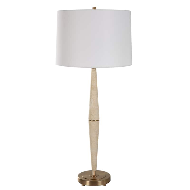 Uttermost Palu Travertine Table Lamp - 38"H,   Shade 11"H x 16"Dia.