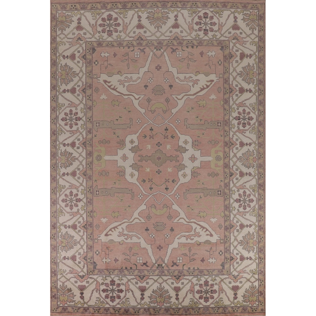 Pink & Ivory Oushak Oriental Large Area Rug Hand-Knotted Wool Carpet - 10'0" x 13'9"