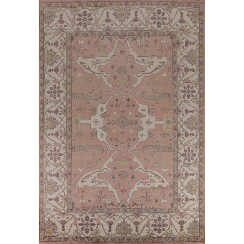 Pink & Ivory Oushak Oriental Large Area Rug Hand-Knotted Wool Carpet - 10'0" x 13'9"