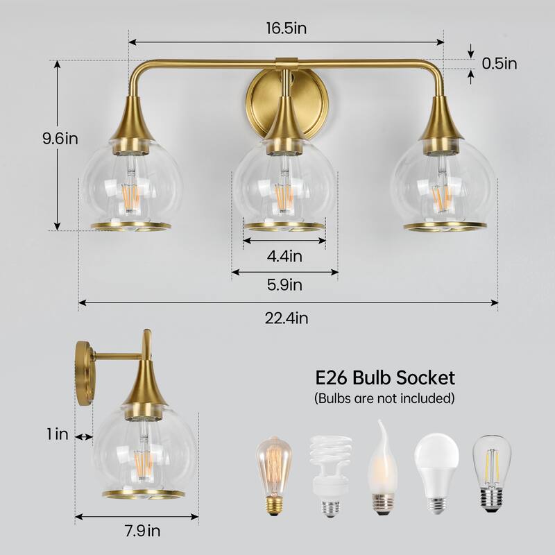 Modern Vanity Lights Dimmable Bathroom Light Fixtures with Glass Shade