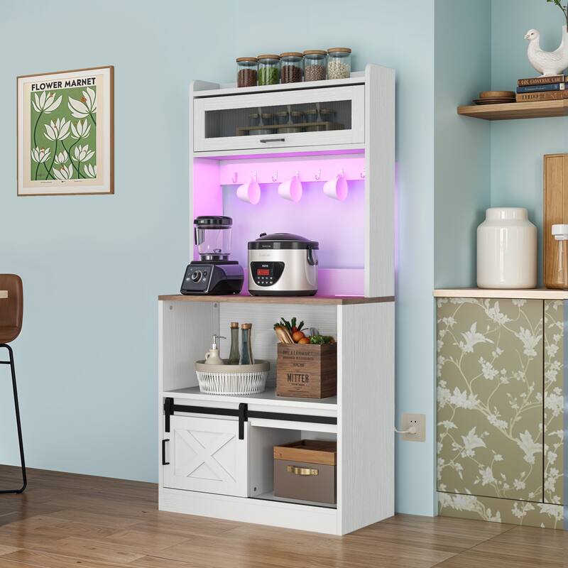 Moasis Farmhouse Kitchen Bakers Rack with Storage Shelves Microwave Oven Stand