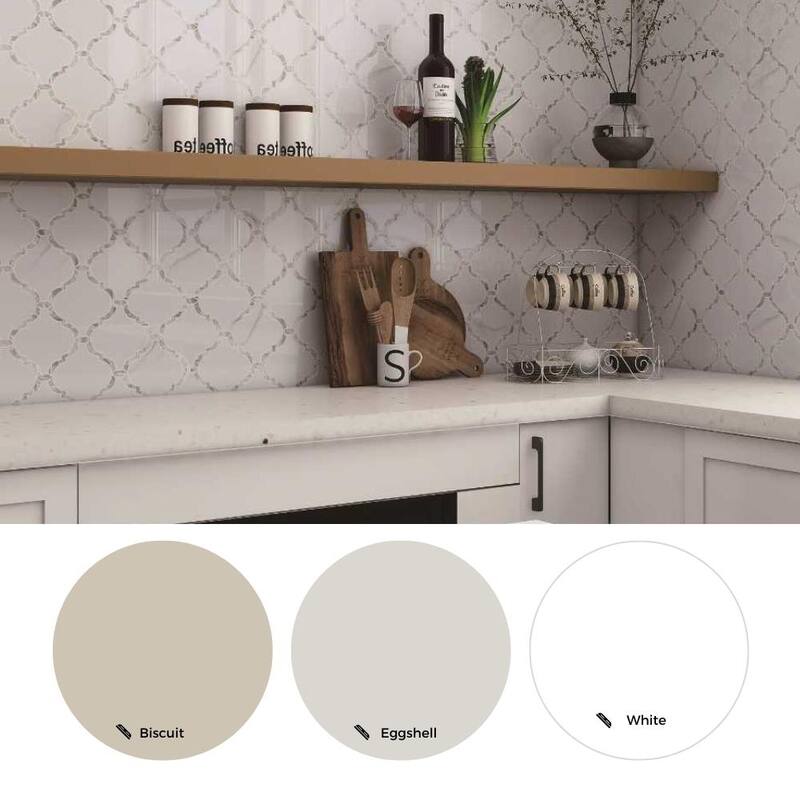 The Tile Life Tahitian Pearl 14x14.5 White Satin Glass Arabesque Mosaic Wall & Backsplash Tile