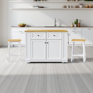 Kitchen Island with with 2 Bar Stools, 5 Open Side Racks and 2 Drawers ...