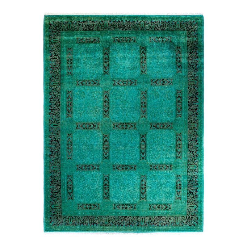 Overton Hand Knotted Wool Vintage Inspired Modern Contemporary Overdyed Green Area Rug - 9' 3" x 12' 5"