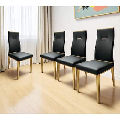 HomeRoots Set of Four Black and Gold Upholstered Faux Leather Dining Side Chairs - 18.00 in. x 41.50 in. x 22.00 in.
