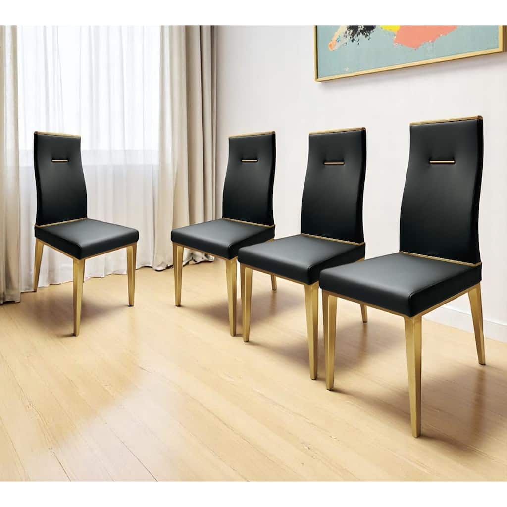 HomeRoots Set of Four Black and Gold Upholstered Faux Leather Dining Side Chairs - 18.00 in. x 41.50 in. x 22.00 in.