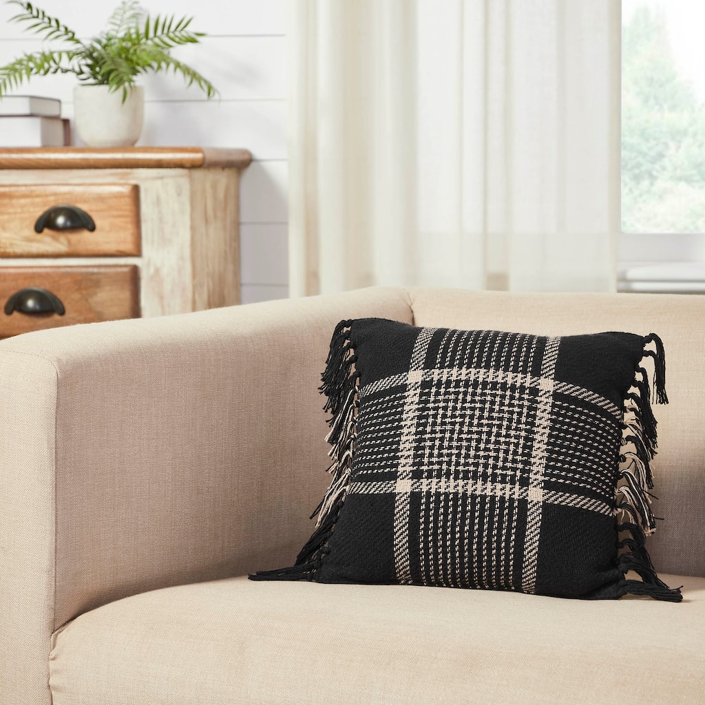 Eston Black Tan Plaid Pillow 12x12