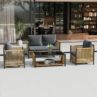 4-Piece Outdoor Patio Wicker Sofa Seating Group Set with Coffee Table