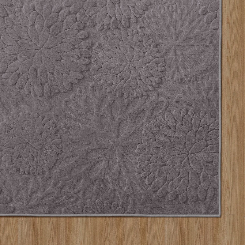 Mcow 3D Floral High-Low Textured Plush Washable Non-Slip Area Rug