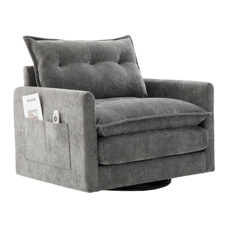 Mid Century Modern Chenille Swivel Barrel Chair