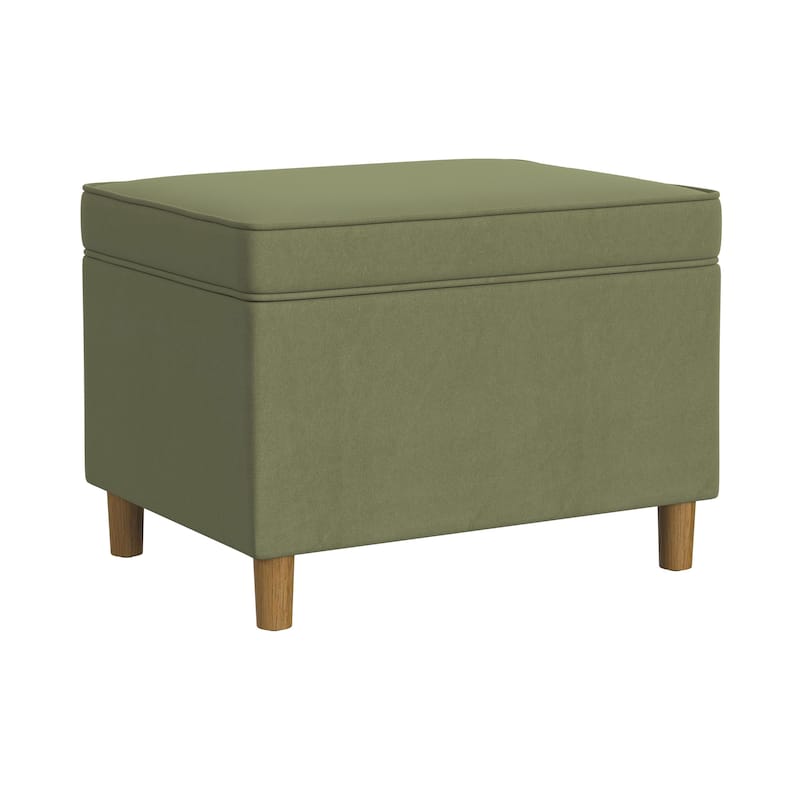 Dinah 24" Storage Ottoman with Cone Wood Legs - Light Salve Green Velvet