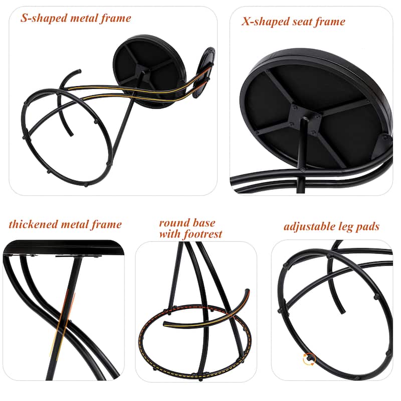 Metal Frame Round Bar Stool Set of 2, Armless Velvet Barstools w/Upholstered Back Counter Chair for Dining Room, Kitchen Island