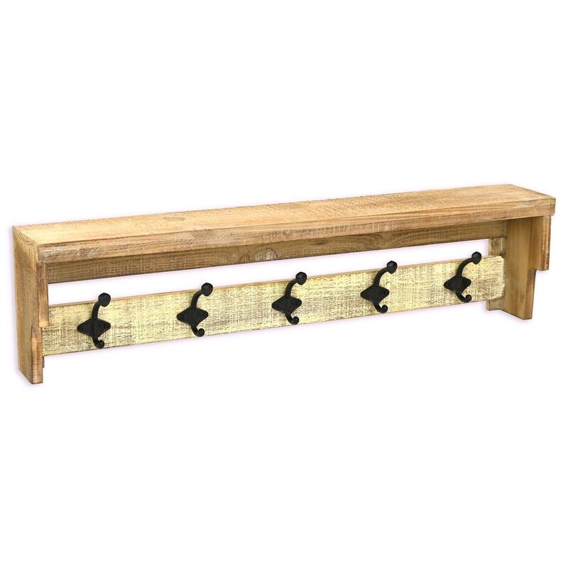 Multicolored Wood Farmstyle Coat Rack with Shelf - W: 31.5" x D: 8" x H: 5"