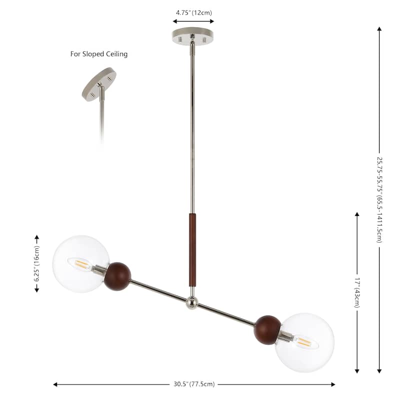 SAFAVIEH Lighting Sirine Extendable Pendant - 31 In. W x 6 In. D x 26-56 In. H - Dark Walnut/Nickle - 31Wx6Dx56H