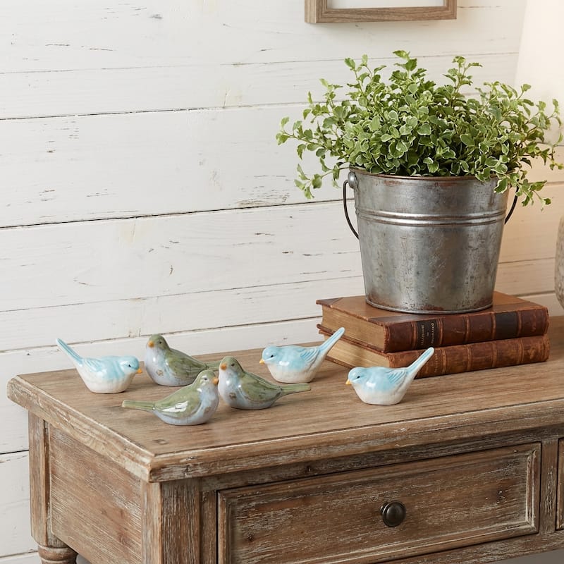 HomeRoots Set of Six Blue And Green Ceramic Bird Figurines - 5.25 in. x 3.50 in. x 2.00 in. - Green/Blue - 5.25 in. x 3.50 in.  x 2.00 in.