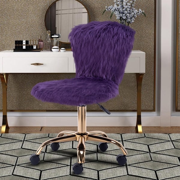 Fakefur Makeup Vanity Chair Golden Leg Mid Back Dressing Chair Adjustable and Swivel Desk Chair On Sale Bed Bath Beyond 33354084