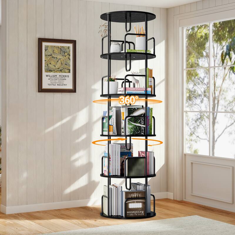 Rotating Bookshelf Tower 5 Tier, Spinning Bookcase, Vertical Turning Round storage Bookshelf