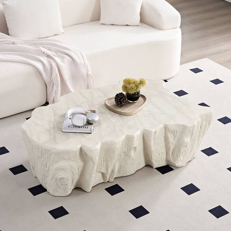 48.62" Unique Shape Sturdy Fiberglass Coffee Table for Living Room, No Need Assembly