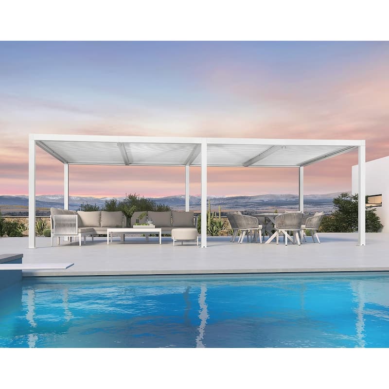 PURPLE LEAF Louvered Pergola Outdoor Aluminum Pergola with Adjustable Roof for Patio Hardtop Gazebo - 12' x 24' - White