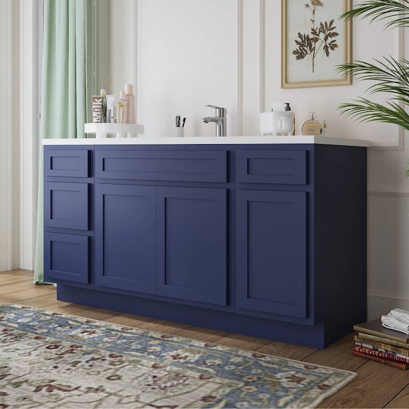 Vanity Art 66" Oak Freestanding Bathroom Vanity Cabinet without Top