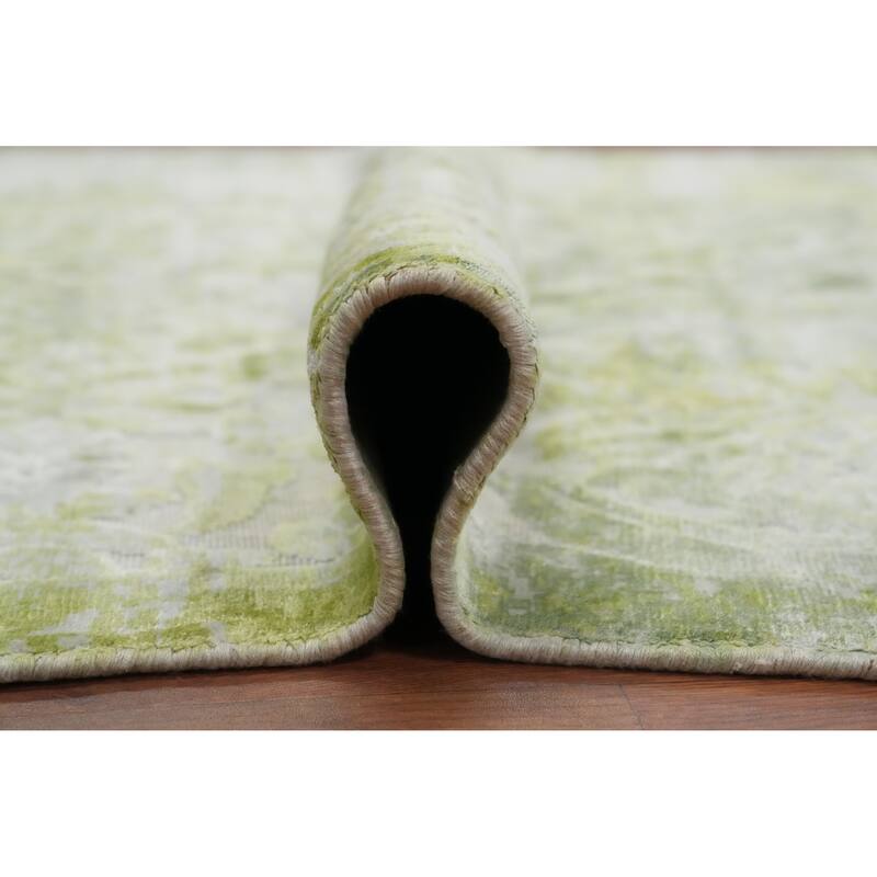 Hand Knotted Oriental Viscose Silk Carpet Modern Floral Green Abstract Area Rug - 6' 3'' X 4' 1''