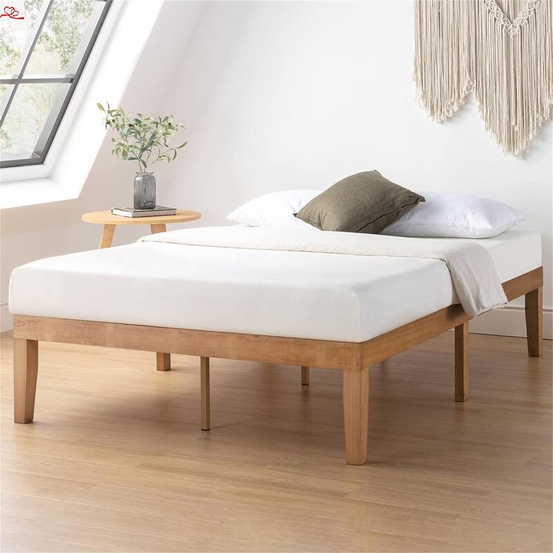16 Inch Solid Wood Platform Bed with Wooden Slats - Pine