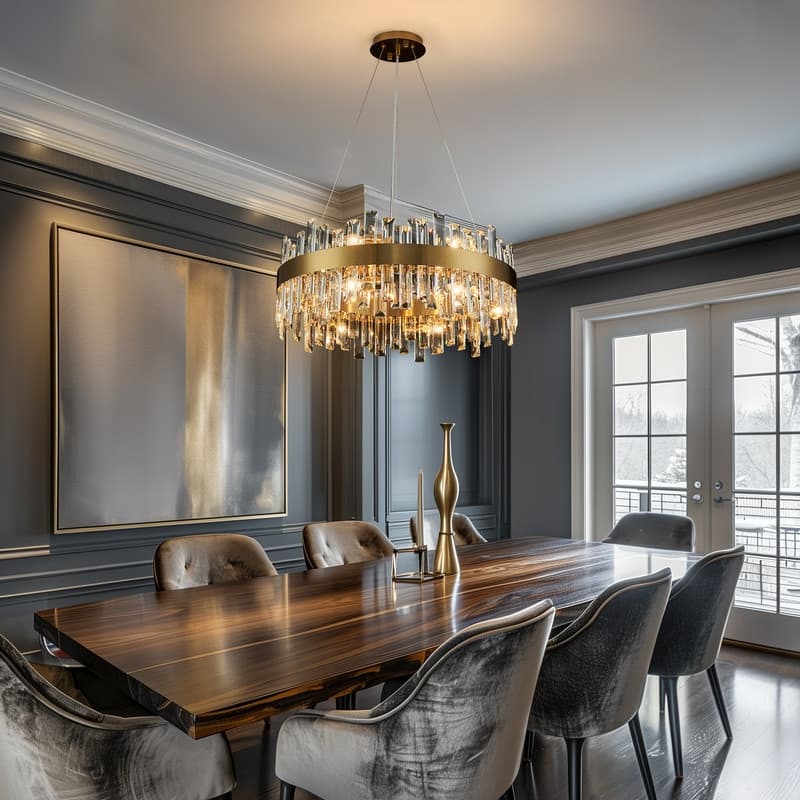 32 in. 2-Tier Modern Crystal Chandelier Brass Gold Round Crystal Raindrop Chandelier Contemporary Pendant Light for Dining Room