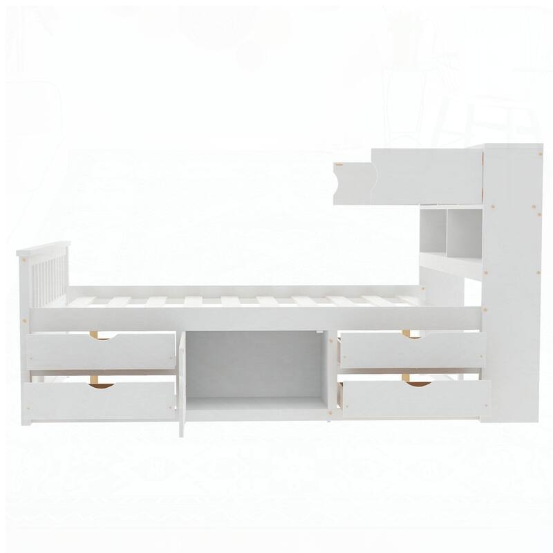 Captain Platform Bed Frame with Storage Bookcases and Shelves