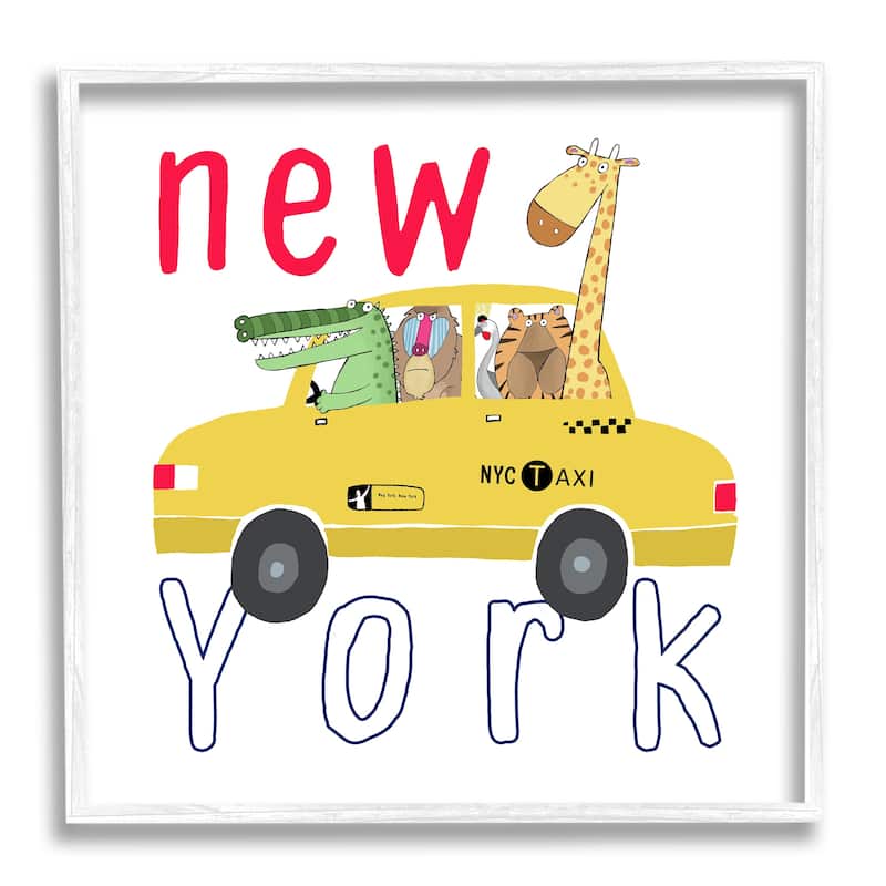 Stupell New York Taxi Animals Framed Giclee Art Design by Carla Daly - 17 x 17 - White