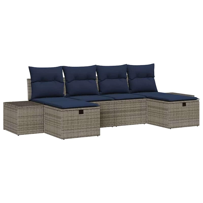 vidaXL 6 Garden Sofa Set with Cushions Brown/Grey Poly Rattan - 115.8 x 46.1 x 27.2
