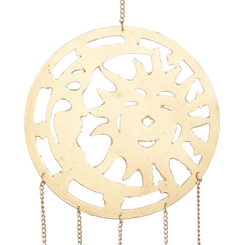 Metal Handmade Embellished Moon and Sun Indoor Outdoor Windchime with Glass Beads and Bells - Silver - Roche River Decor