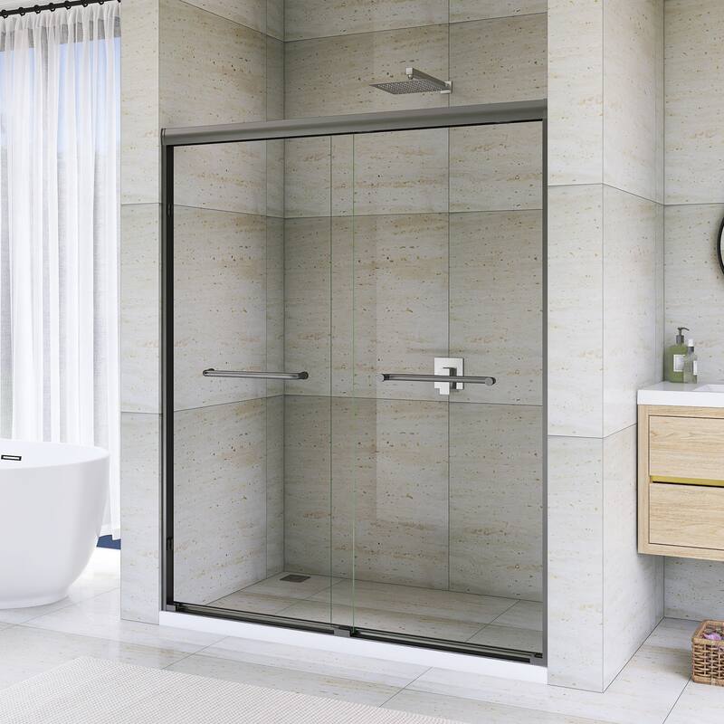 Double Sliding Framed Shower Door in Matte Black Finish