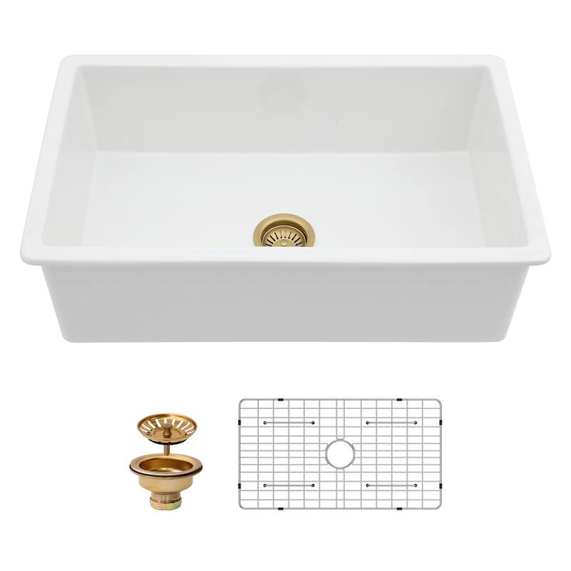 Undermount Single Bowl Ceramic Kitchen Sink in White