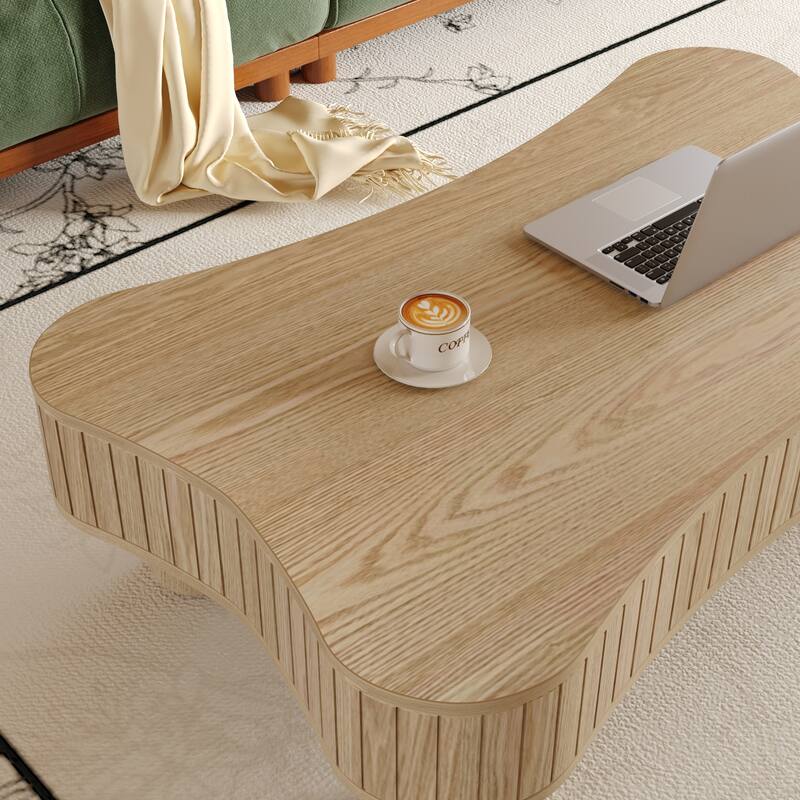 Lift Top Coffee Table for Living Room 42" Fluted Panel Hidden Storage, Silent Hydraulic Lift, Curved Safety Corners,Natural Wood