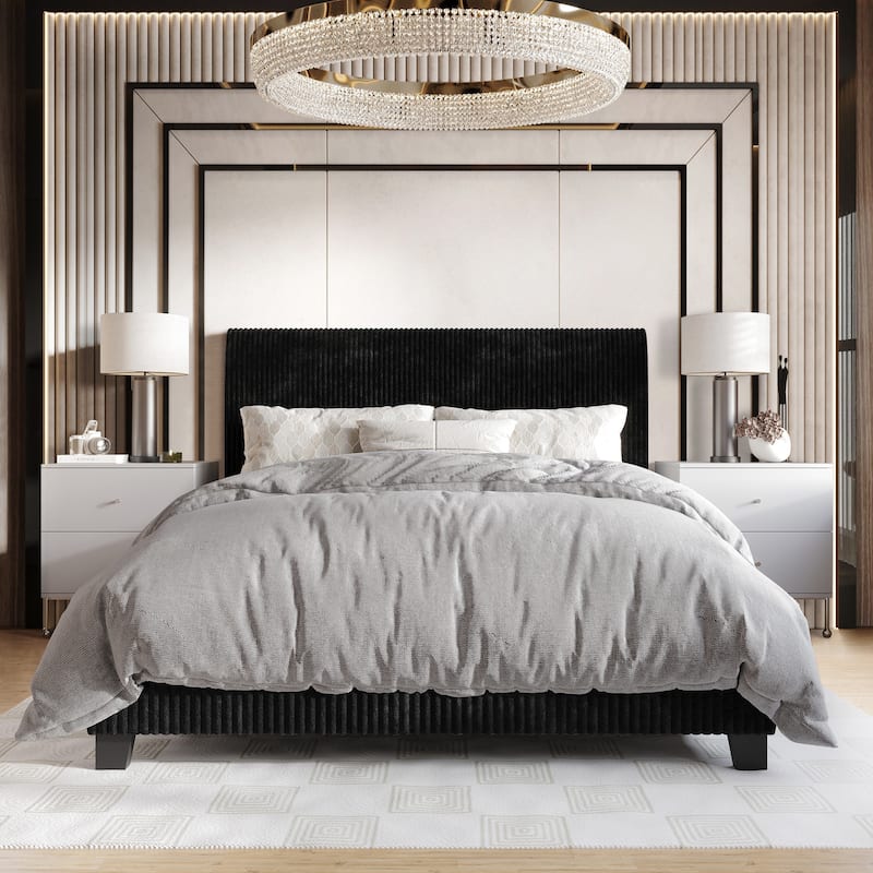 CraftPorch Corduroy Elegant and Chic Velvet Upholstered Bed