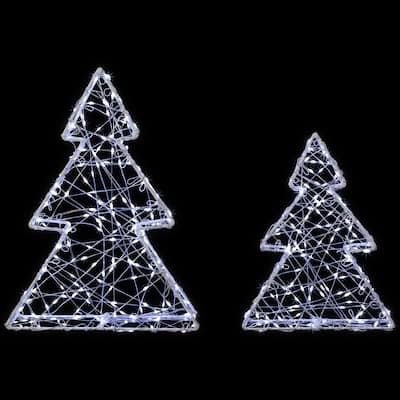 LED Lighted Wire Christmas Tree Decorations - 14" - White - Set of 2