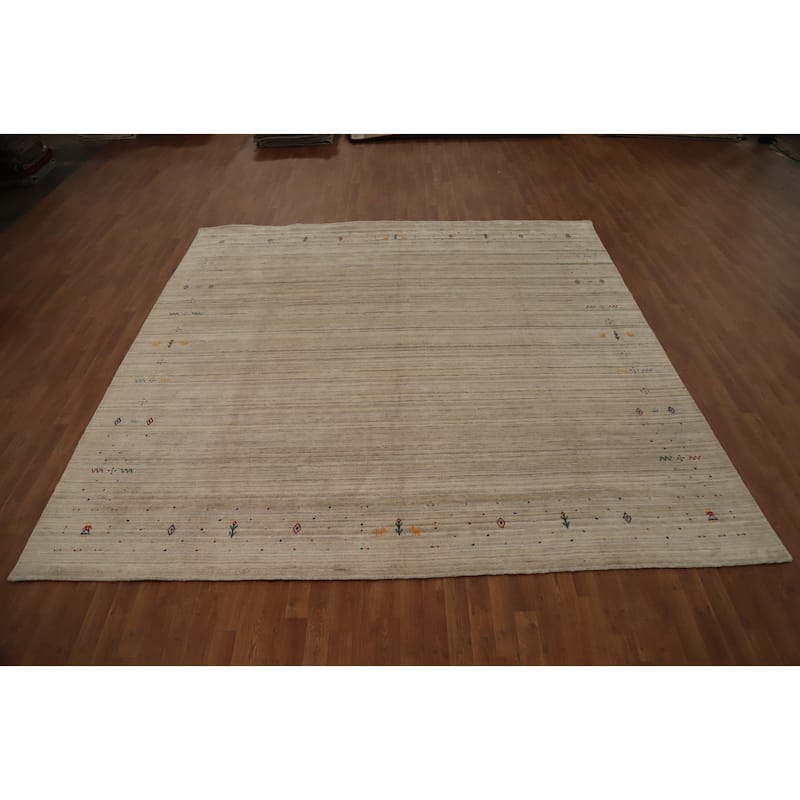 Hand Knotted Oriental Viscose Silk Carpet Tribal Animal Pictorial Beige & Ivories Gabbeh Area Rug - 9' 10'' X 10' 1''