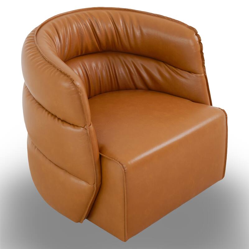 Maura Mid-Century Modern Upholstered Swivel Barrel Chair - Tan PU Leather