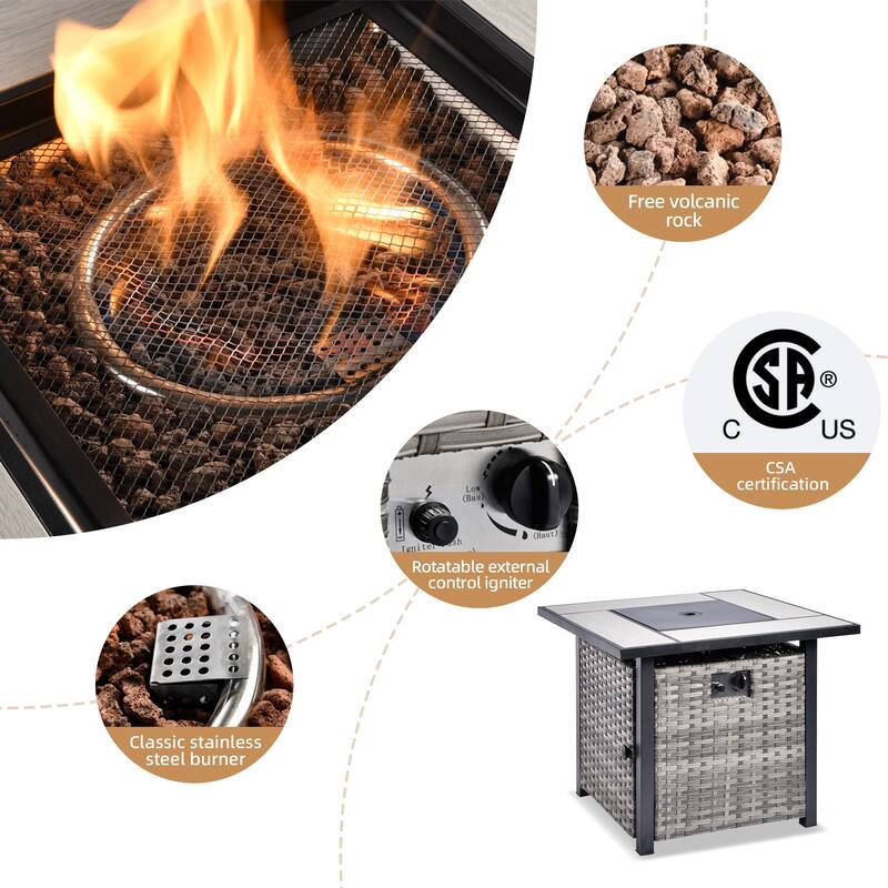 OVIOS 9-piece Patio Wicker Swivel Chair Set With 30" Fire Pit